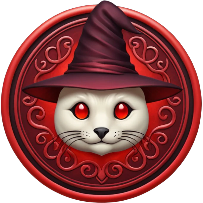 iOS emoji, dark fantasy magic seal, witch symbol, web pattern, red glow, minimal clean style emoji