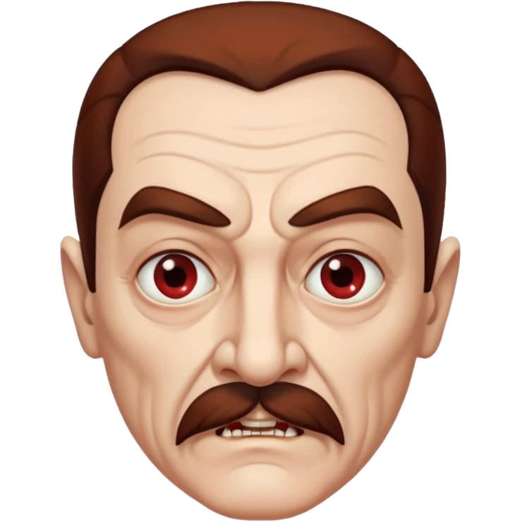 An elderly man with slicked-back reddish-brown hair, sharp brown eyes under heavy brows, and a white mustache, giving him a stern, Dracula-like appearance. emoji