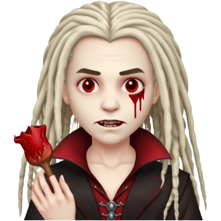 Blood face vampire with dreads holding a skin 47 emoji