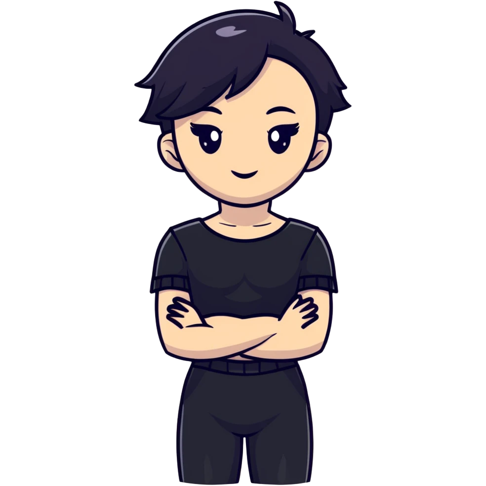 gothic femboy with wide shoulders, small chest, dark makeup, black clothing emoji