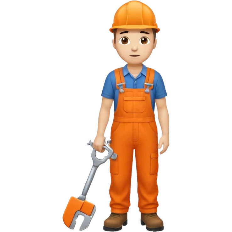 railway engineer, looking tired in orange overalls, boots, holding a spanner emoji