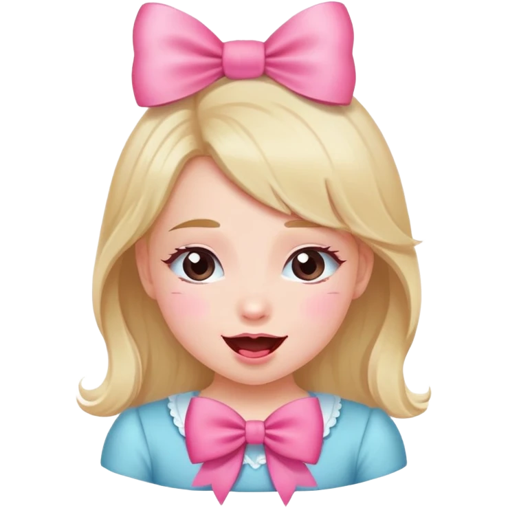 A giggle face with kiss and a pink bow with girl bowing  emoji
