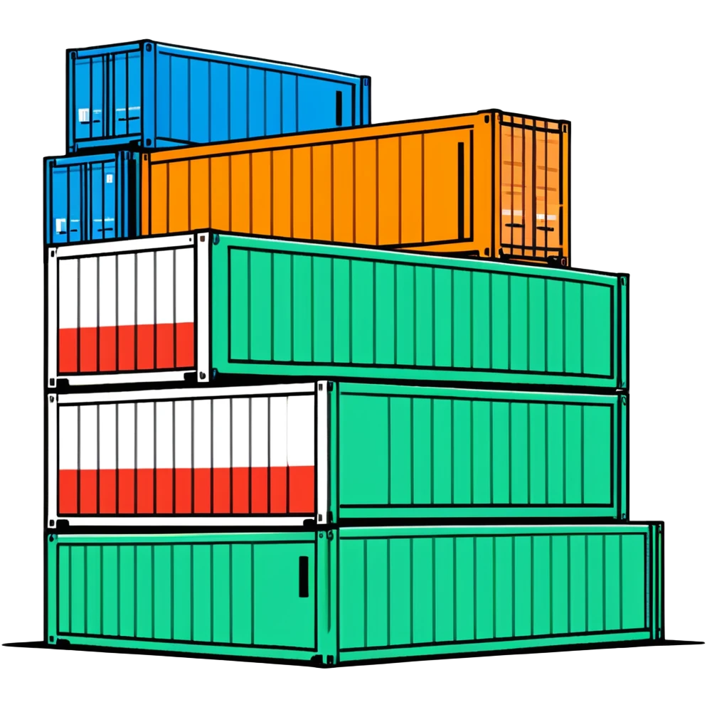 Stack of shipping containers at a port, multicolored cargo boxes emoji
