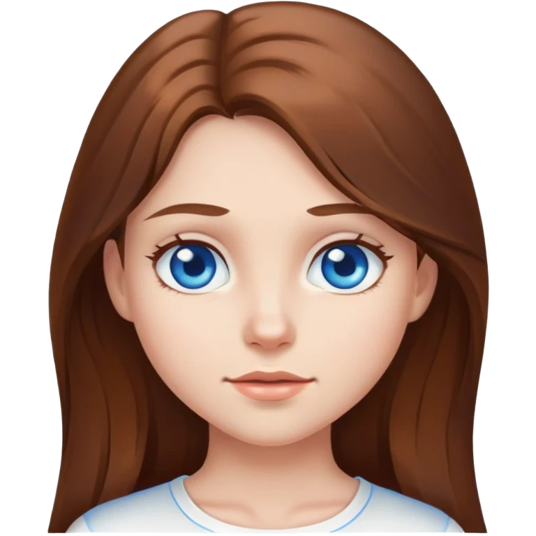 Girl with long brown hair and blue eyes wearing a white top emoji