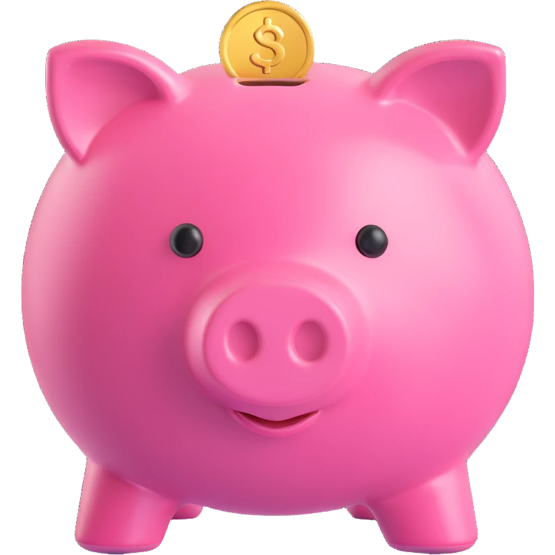 pink piggy bank with a coin, 3d cartoon, smooth and shiny emoji