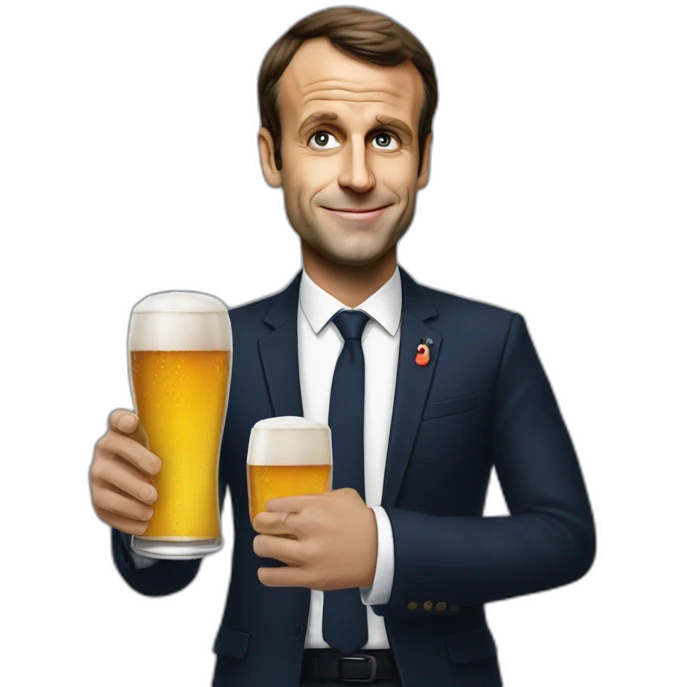 Emanuel Macron avec une bière dans la main emoji