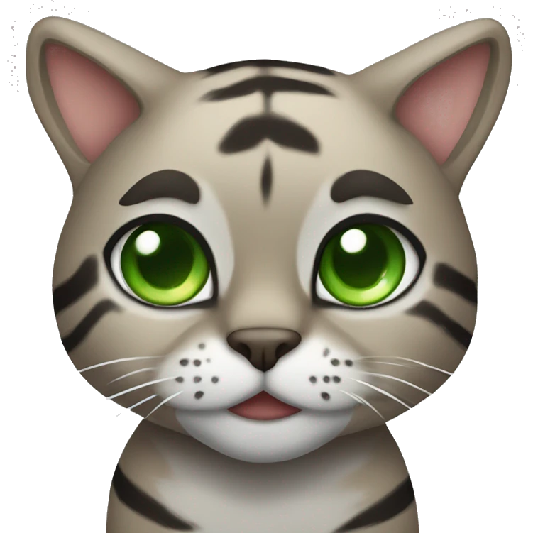 Brown and grey tiger cat with green eyes  emoji