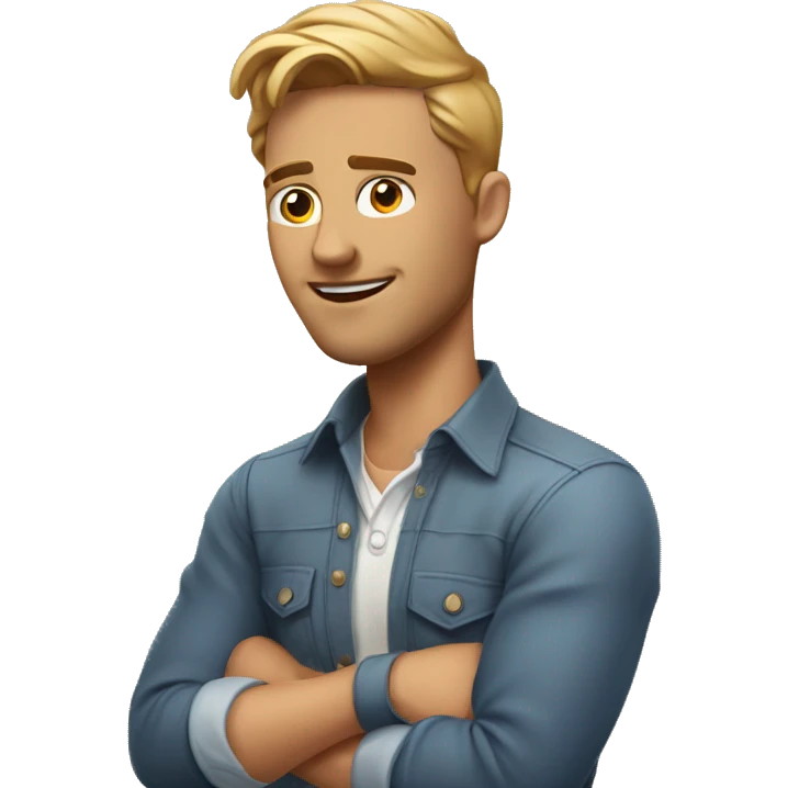 A handsome man who is a digital marketing content creator with his hands off just like he is showing something up emoji