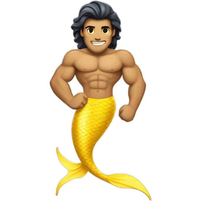 Tan muscular merman with yellow mermaid tail and dark hair emoji