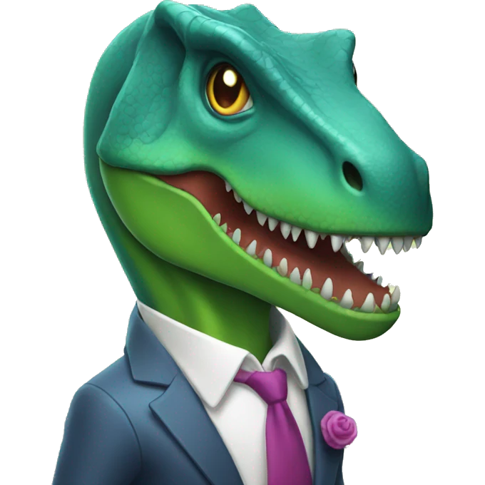 T rex with a suit with a scary face  emoji