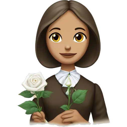 Charlotte Bronte holding a white rose in her hand emoji