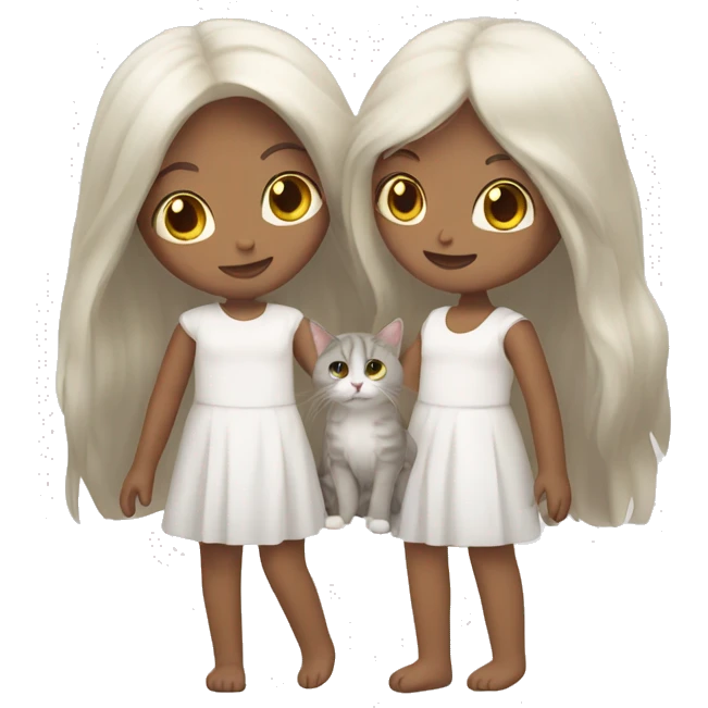 Two long hair girls with white skin and two cats in their hands emoji