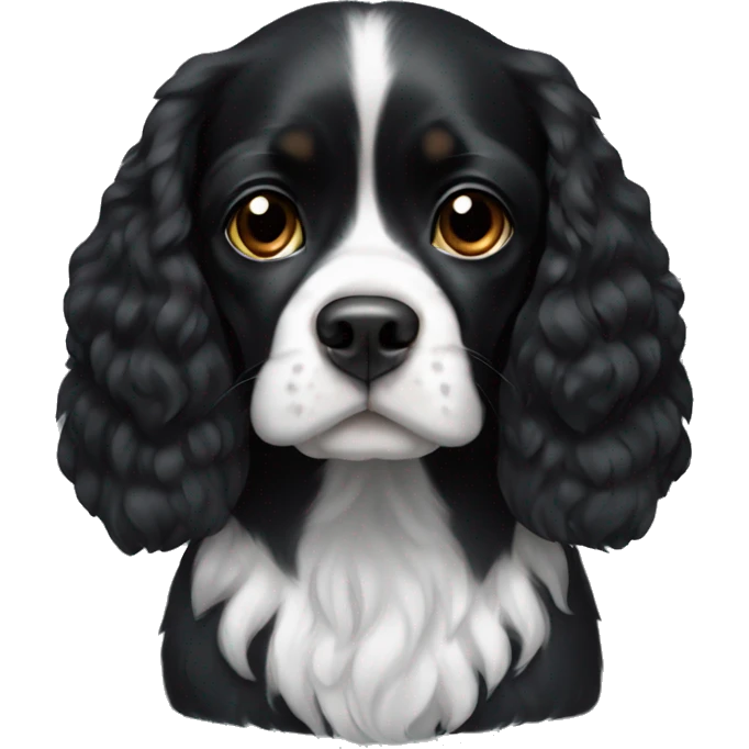 Small completely black king spaniel with black fur on face and white stripe on chest emoji
