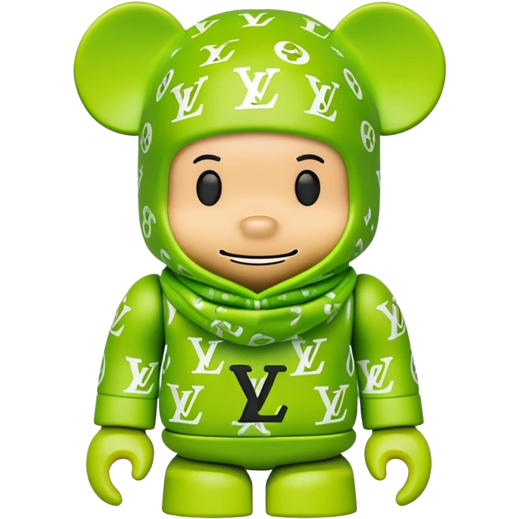 bearbrick toy wearing a lime green balaclava with LV monogram pattern emoji