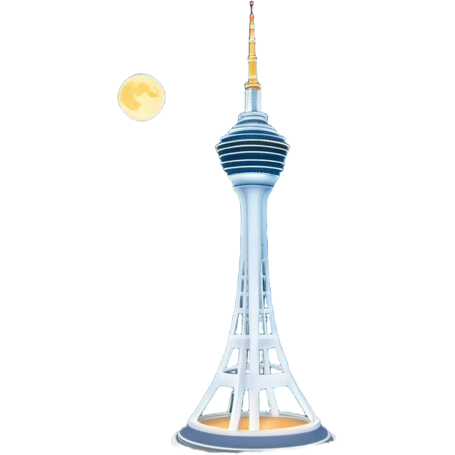 Cinematic Realistic N Seoul Tower Landmark Emoji, featuring the iconic tower perched atop Namsan Mountain, glowing against the night sky with panoramic city lights stretching beyond. emoji