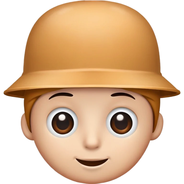 Brown circle, bucket on head circle eyes dot pupils line mouth emoji