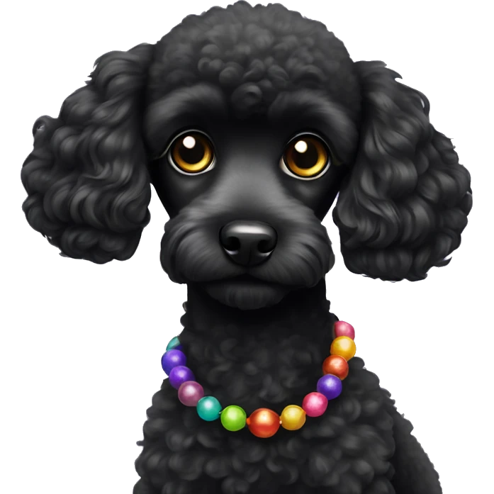 One Small Black Poodle with one  colorful bead necklaces emoji