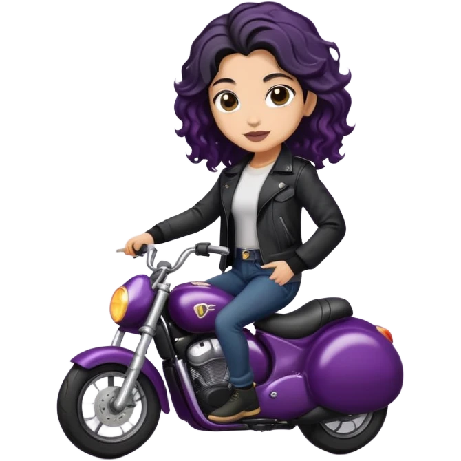 Light skin Pakistani with black wavy hair wearing black jacket and black jeans riding on top of a eggplant  emoji