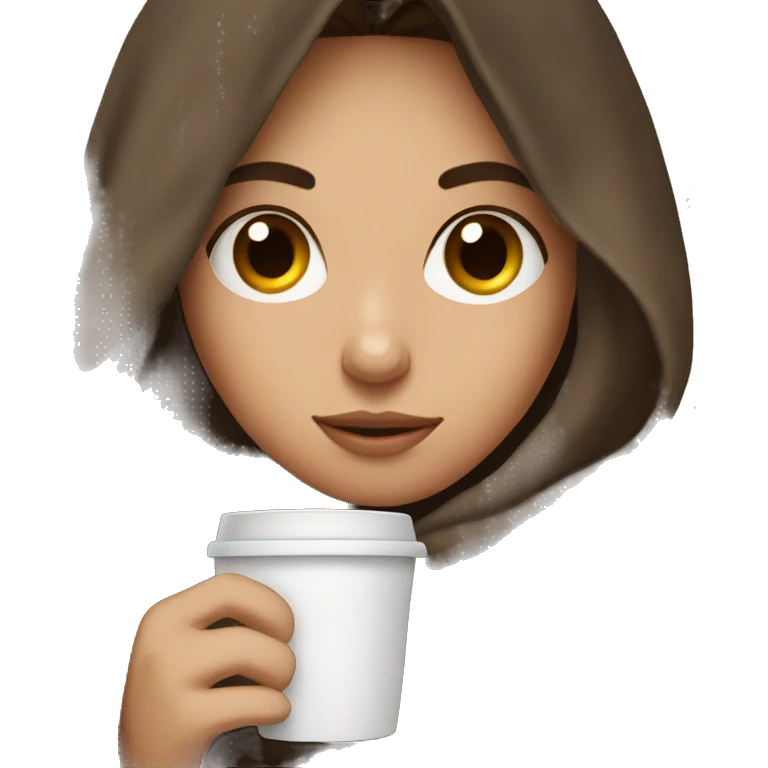 brunette girl holding a coffee, curled up in a blanket emoji