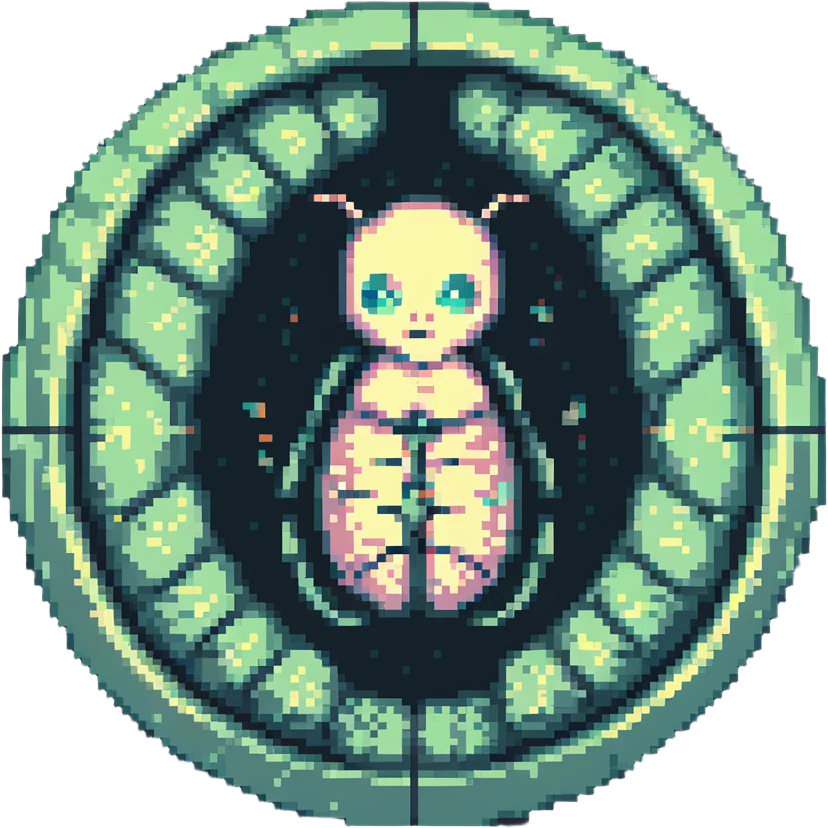 MRI embryo digital fetal small shape in otherworldly bubble, eerie, horror, pupa, crystalis, in-utero emoji