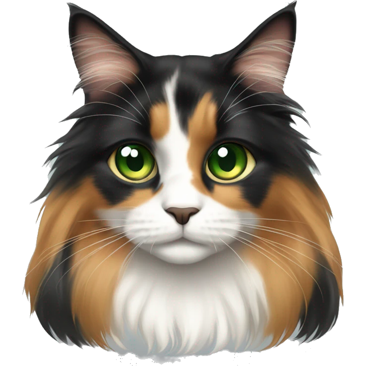 Long haired calico cat with green eyes emoji