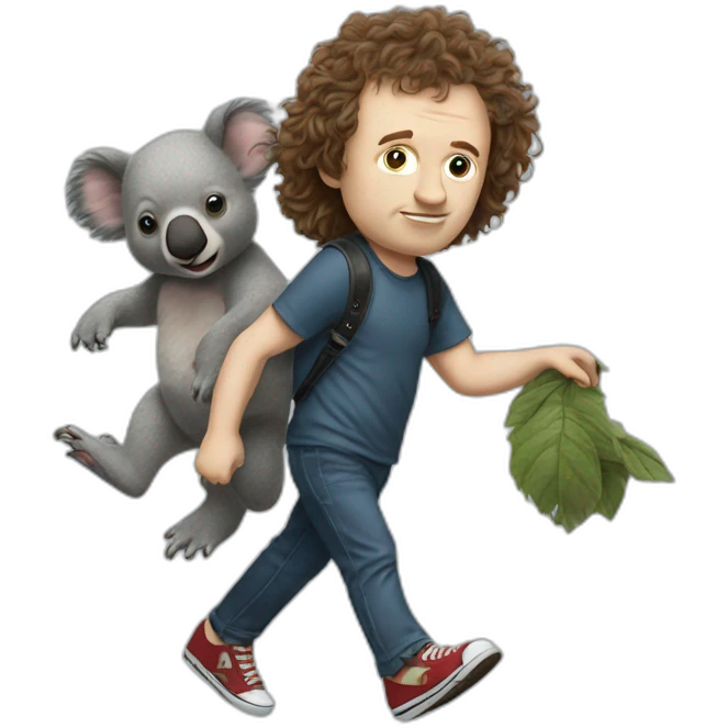 Angus Young from ACDC walking a koala emoji