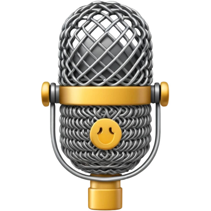 3D render of Microphone Head, made of interlocking chainmail metal rings, wire mesh texture, visible holes and negative space, metallic silver and grey, high contrast shadows, Apple emoji style, isolated on white background --v 6.0. emoji