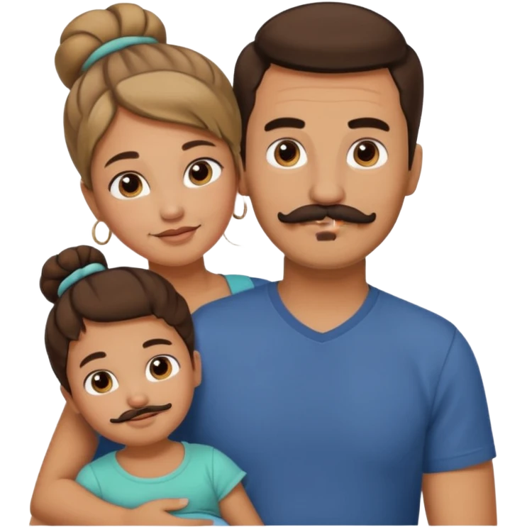 brown family with mom dad teenage daughter toddler son and baby. moms hair is in a bun and dad has a mustache and beard emoji