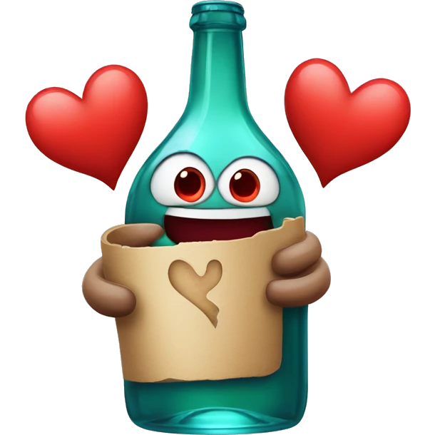 A red heart ❤️ with eyes, a mouth, and hands, tipsy and drunk, holding a bottle, looking wobbly and playful emoji