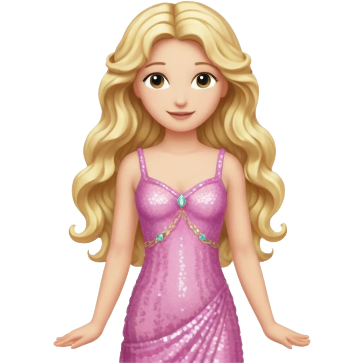 Aphrodite from Greek Mythology with long blonde wavy hair, pink sequin dress emoji