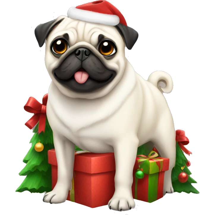 White pug Christmas  emoji