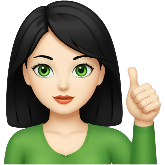 Sexy lady with black hair and green eyes thumbs up emoji