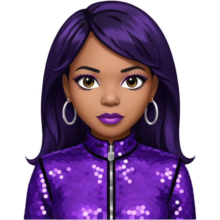 Tenitra Michelle Williams (b.1979), R&B Singer from Destiny's Child with jet black hair, medium dark skin, dark purple sequin outfit emoji