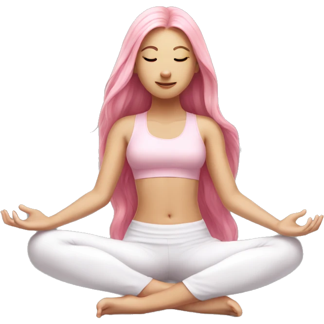Pink long hair, white girl doing yoga with light pink outfit emoji