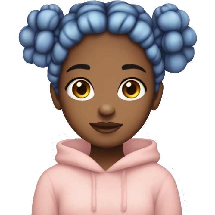 Girl, cozy, half up hair with space buns, blue eyes, ombré hair, blanked emoji