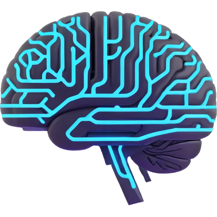 glowing futuristic brain with circuit patterns, radiating intelligence and innovation emoji
