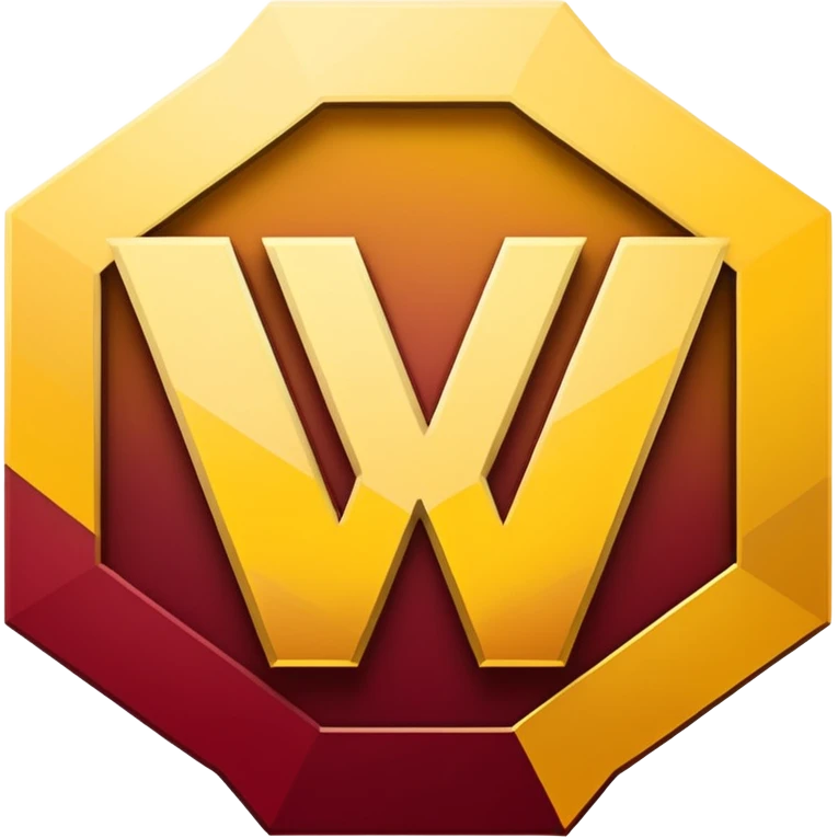 hexagon emblem with a thick yellow-to-gold outline and a dark red gradient inside. In the center, place a bold capital letter V in the same yellow-to-gold gradient as the outline. Keep the shapes clean and geometric, with smooth color transitions and no background color. emoji