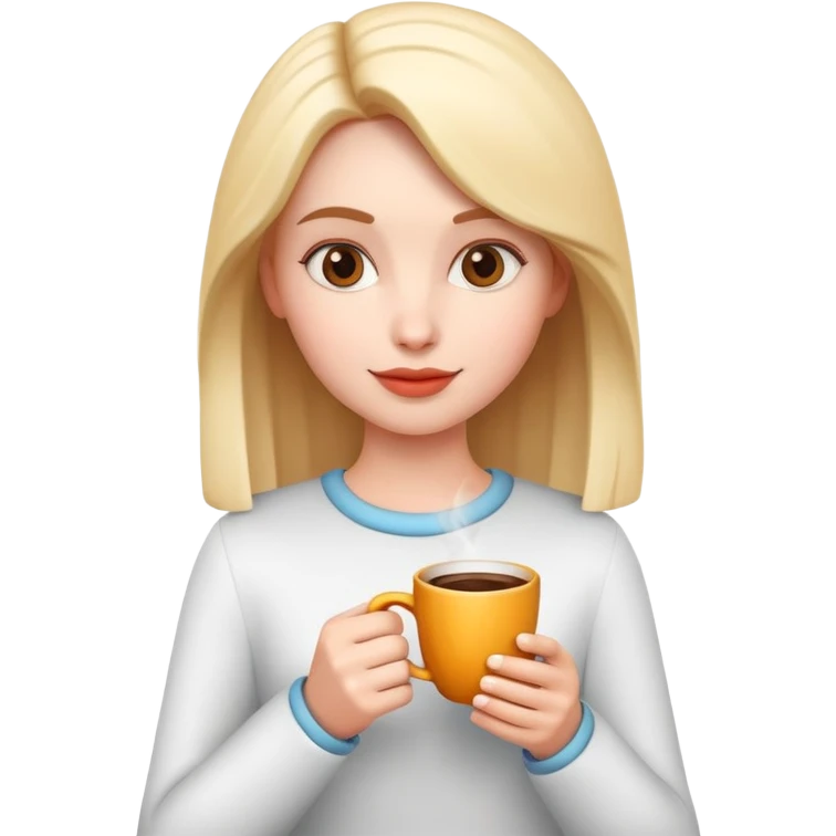generate realistic detailed girl with cup of coffee in hand in 3d style emoji
