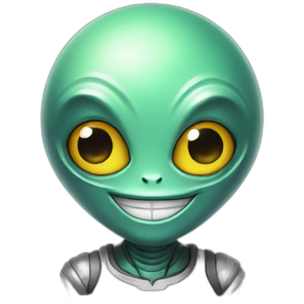 A space alien with a big smile and a peace sign emoji