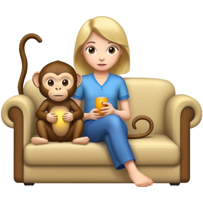 Girl and monkey sitting on a couch  emoji
