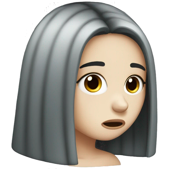 Pale girl with long black hair crying emoji
