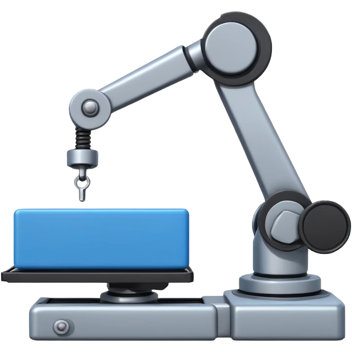 robot arm which is picking blue block on conveyor belt emoji