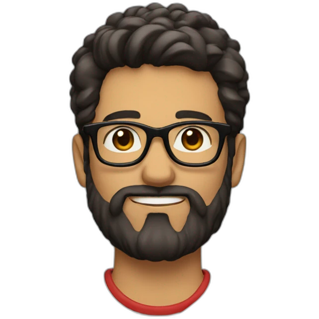 man with beard and dark hair below the shoulders, wearing red square glasses emoji