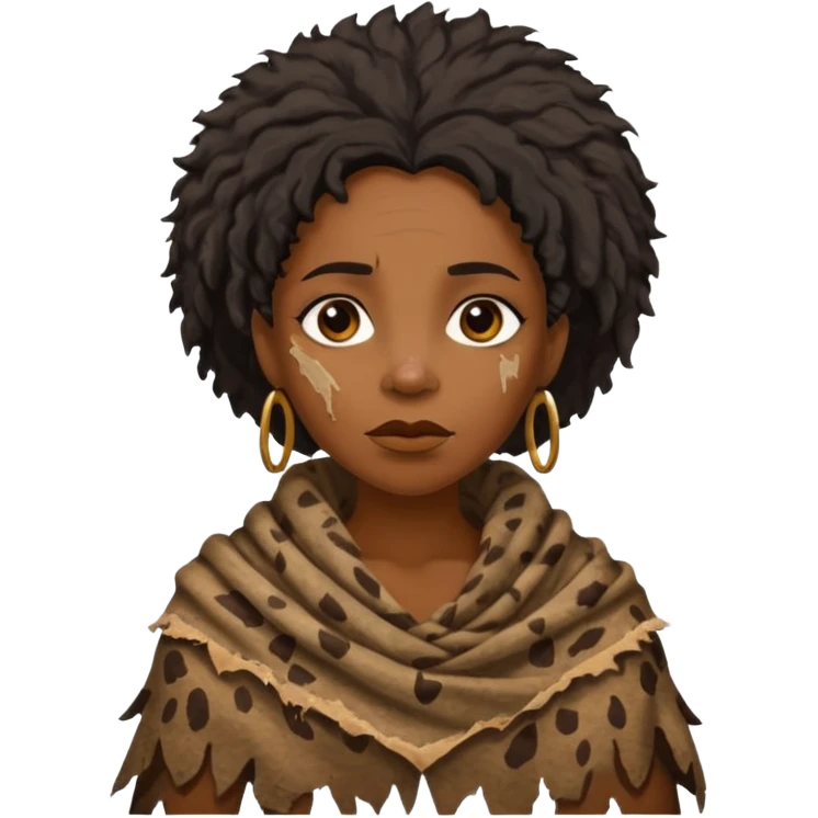 ancient hairy black woman, tattered animal skin shawl emoji