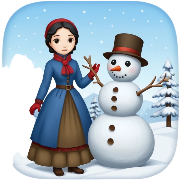 Virginia Poe and Maria Clemm 1800's full body building a snowman emoji