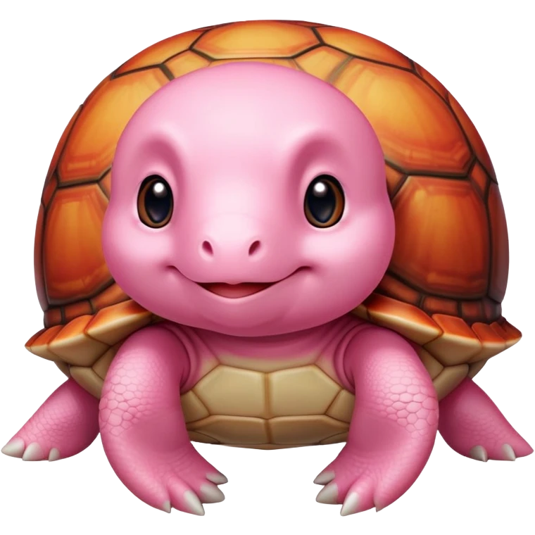light pink turtle with a perfectly round head (not oval) in chibi style, red shell, cute, adorable, looks like a stuffed animal with no details in skin emoji