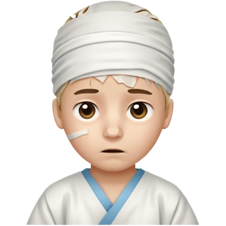 Injured Boy – Bandage on head, hospital gown. emoji