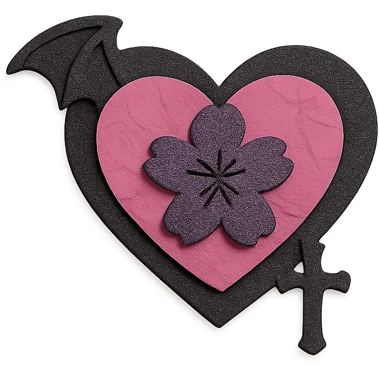goth sakura heart, paper cutout style, layered black and pink, crafty gothic design emoji