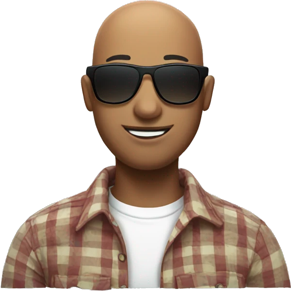 bald guy in plaid shirt with sunglasses emoji