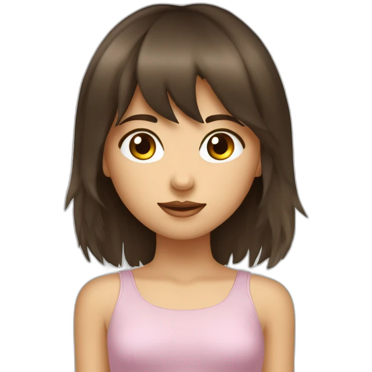 Fille brune abec des yeux bleux avec une frange et des cheuveux long emoji